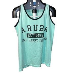 Aruba Tank Top Men Size Medium Green Black  Short Sleeve Gym